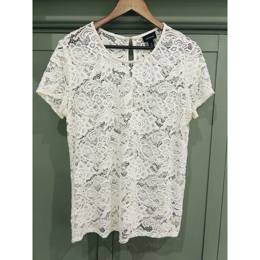 Womens Crochet Lace Sheer Overlay Top Size L Boho Romantic Coquette Festival Y2K - Picture 2 of 9